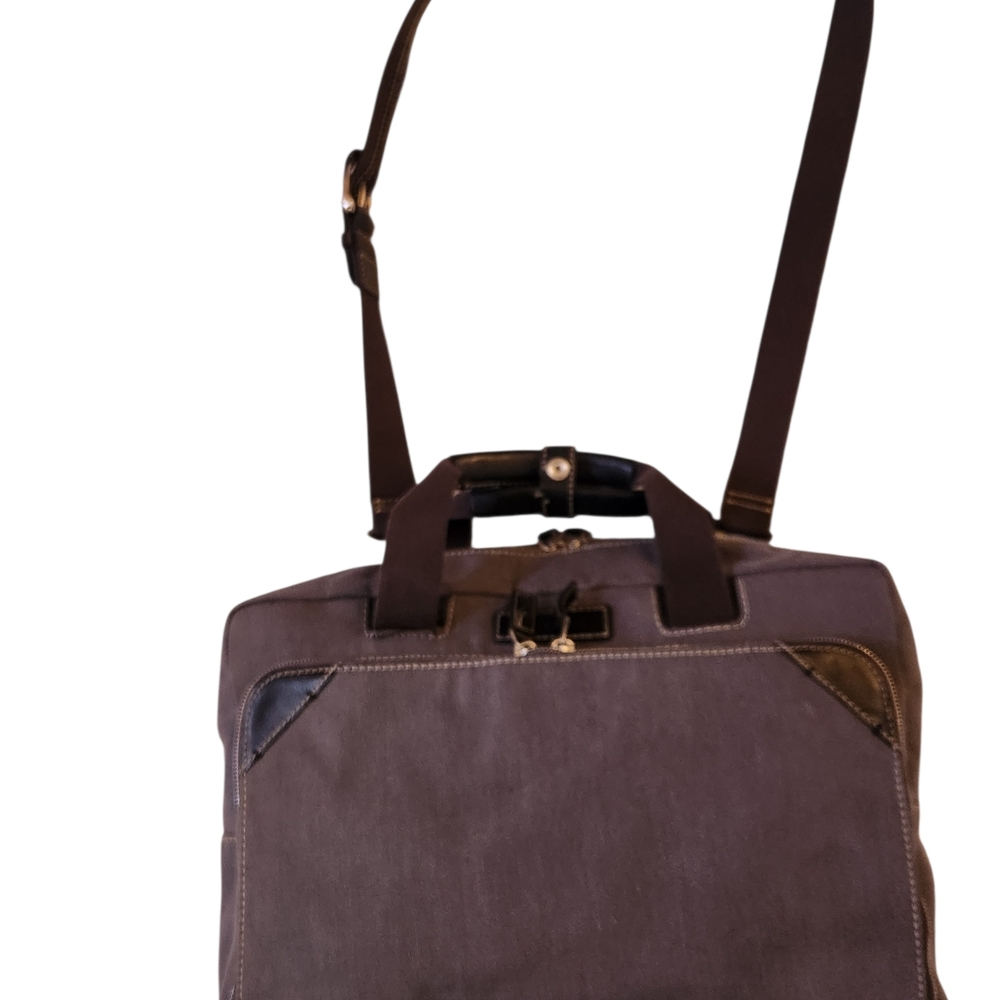 COLE HAAN PADDED SLEEVE LAPTOP BRIEFCASE CANVAS LEATHER GRAY FITS 14"